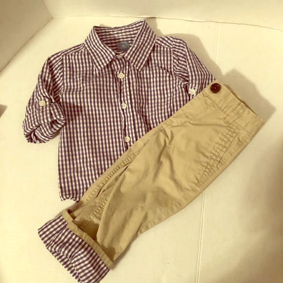GAP Other - Baby gap matching outfit purple button up & khakis
